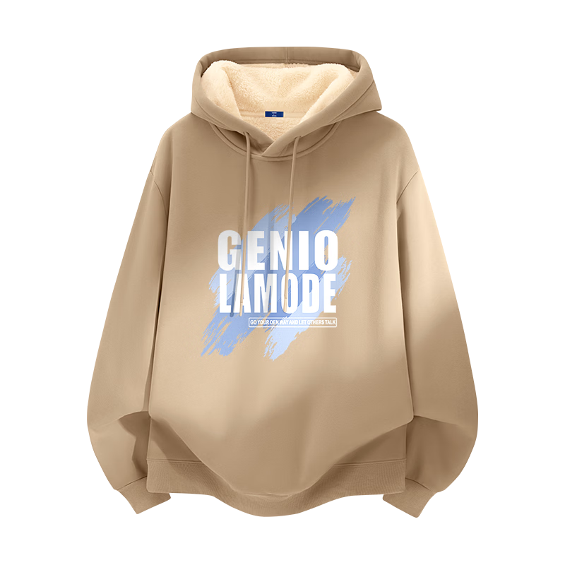 GENIOLAMODE Men's Fleece Hoodie Winter Thick Warm Casual Pullover Youth Jacket Khaki L