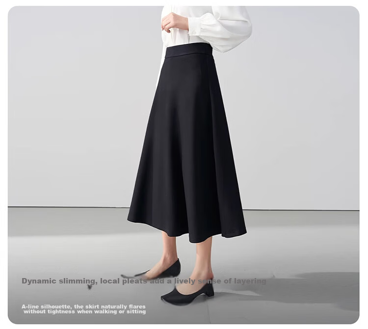 Bodexiaojie A-Line Long Dress, Women's Formal Umbrella Skirt, Professional Long Skirt, Shirt Skirt, Interview Dress, Black Midi Skirt, Size L 10