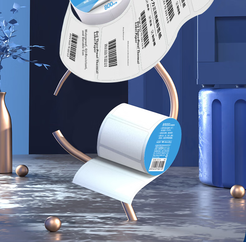 Deli 60*40mm 950 Sheets x 2 Rolls Bering Sea Tri-proof Thermal Labels Food and Apparel Adhesive Printing Paper 12202 [Compatible with 3-inch Label Printer 720C etc.] 3