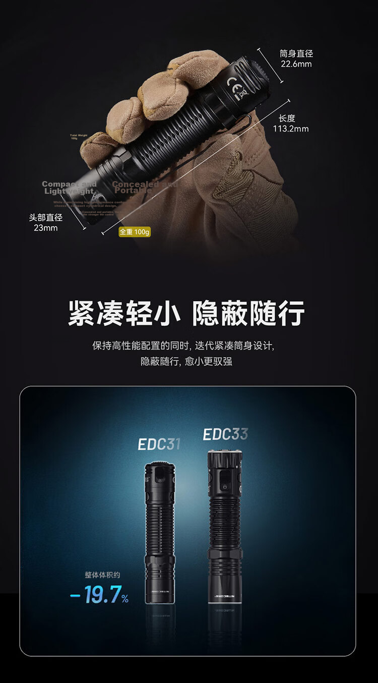 NITECORE EDC31 Tactical Flashlight High Brightness Rechargeable Outdoor Portable Compact 10