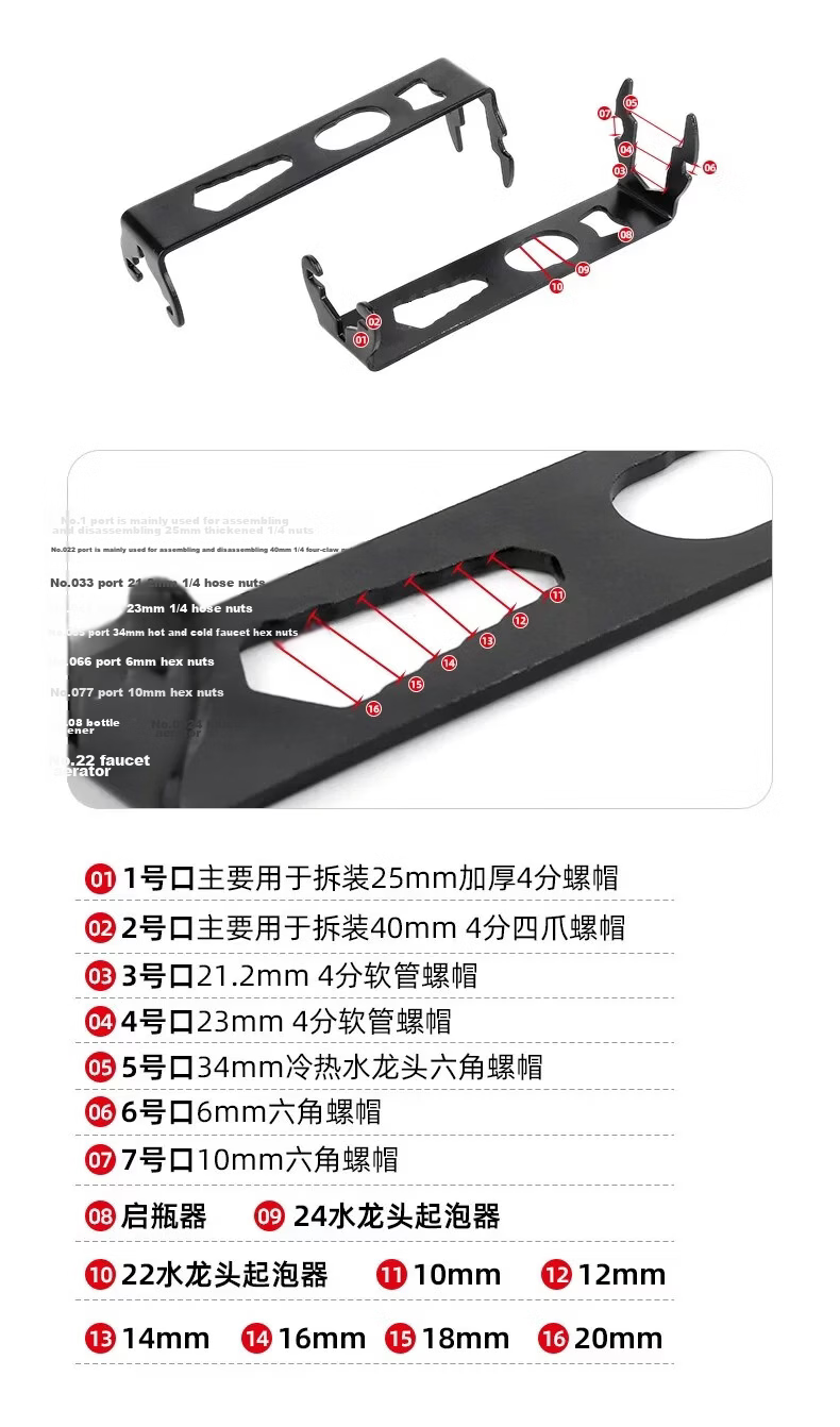 Baolian 16-in-1 Multifunctional Sink Wrench Kitchen and Bathroom Basin Drain Plumbing Installation and Repair Tool 4