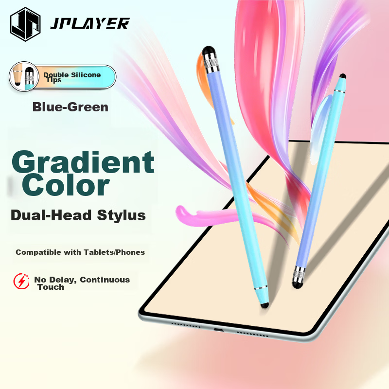 JPLAYER Universal iPad Capacitive Stylus Dual-Ended Gradient Touch Pen for Mobile Phones and Tablets Apple Android Touchscreen Handwriting Pen Dual Silicone Tips - Gradient Blue Cyan