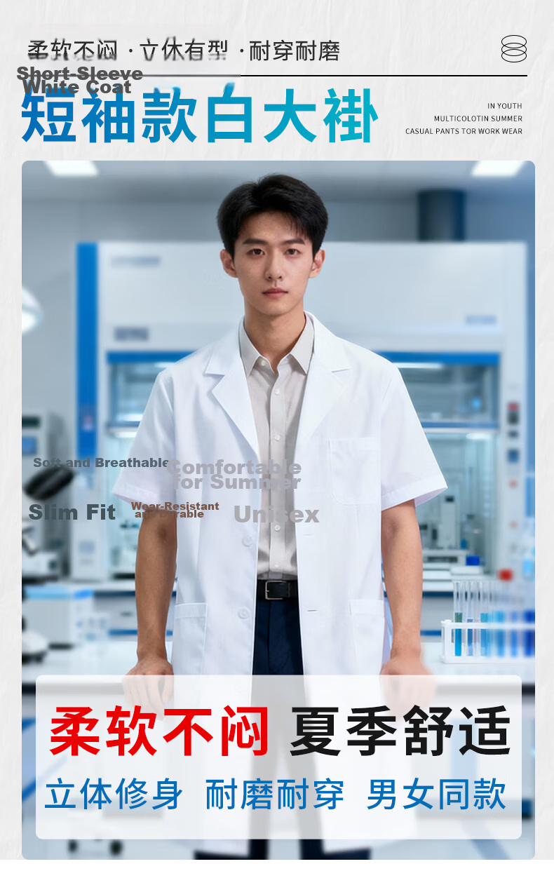 Haosikepu White Lab Coat Laboratory Factory Workwear Workshop Uniform HSKP-BDG Long Sleeve Button Style XL/175 Jingpei 2