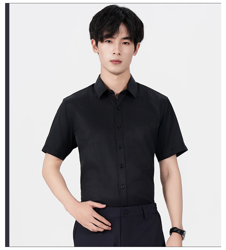 ROMON Men's Short Sleeve Shirt Summer Cotton Solid Color Casual Business Dress Shirt Light Blue 3XL 12