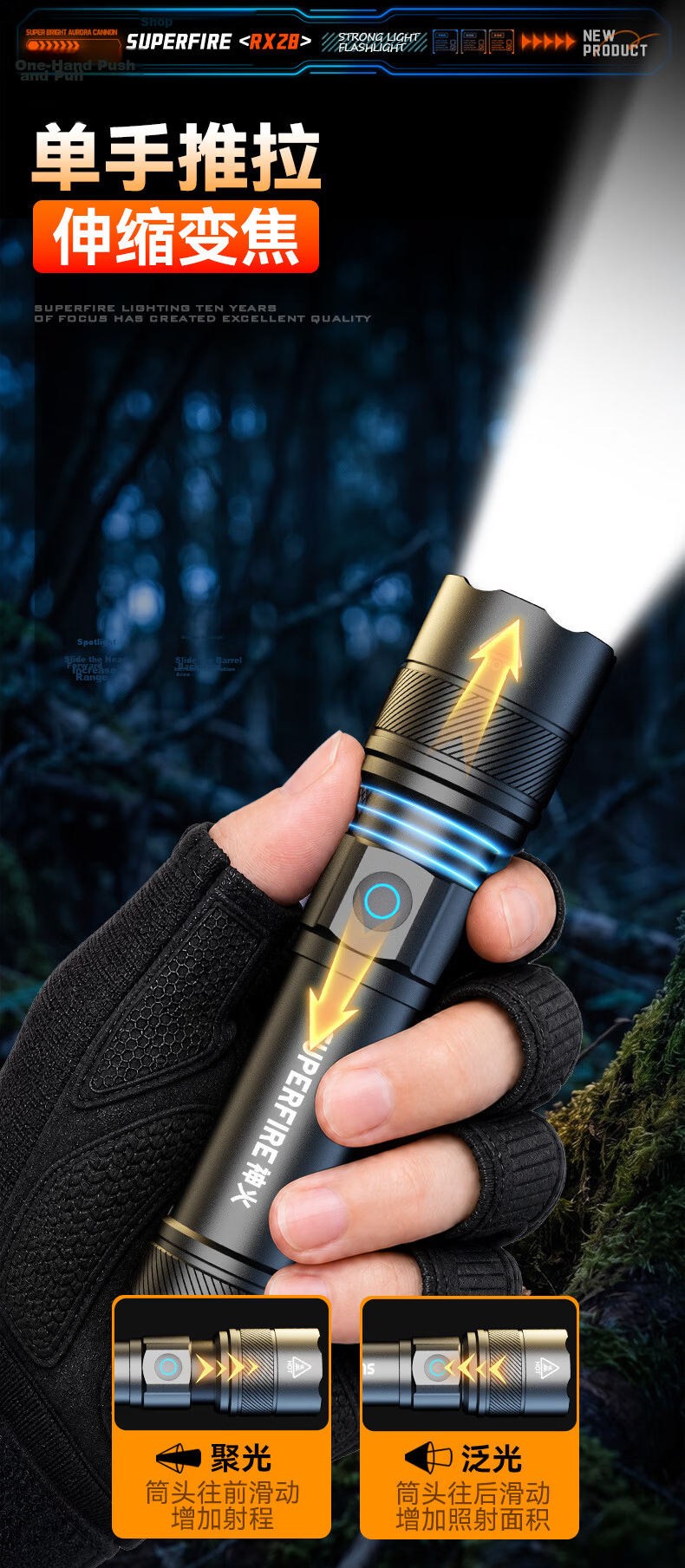 SupFire RX28 Zoomable Flashlight High Brightness Long Battery Life Portable Military Outdoor Emergency Light 4