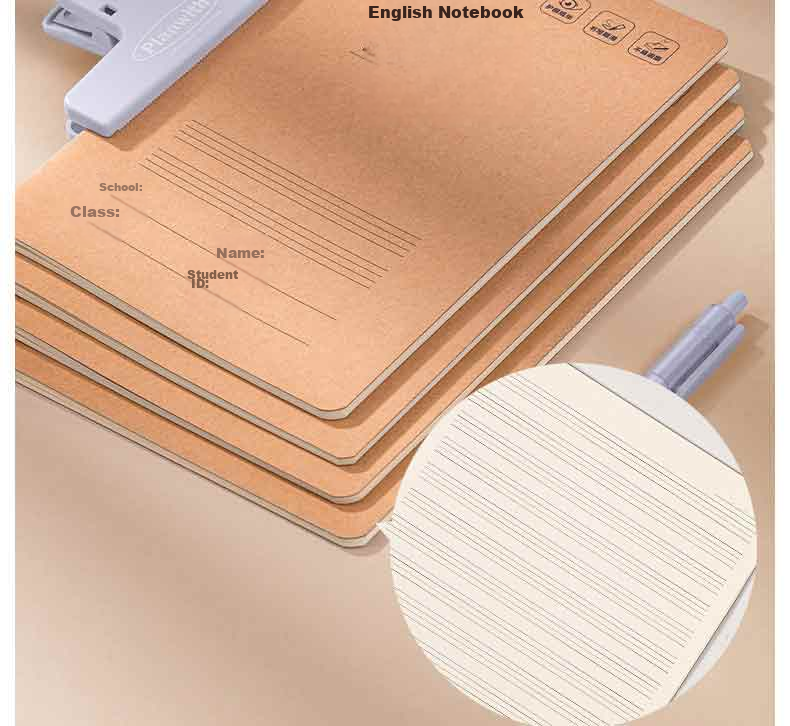Deli English Notebook A5/30 Sheets Sewn Exercise Book Kraft Paper Student Practice Book 5-Pack FA530-5 8
