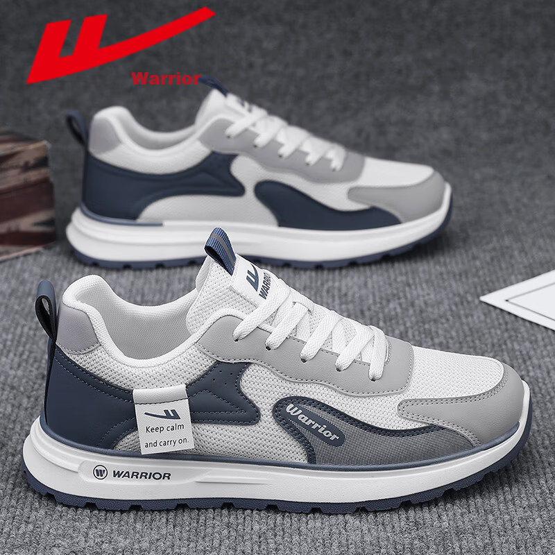 Warrior Men's Summer Breathable Sports Shoes Casual Soft Sole Running Shoes Beige Gray Blue Size 42