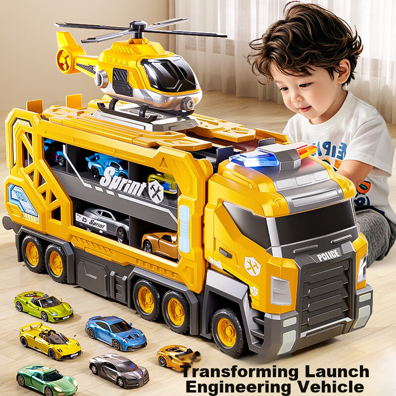 AoZhiJia Children's Educational Construction Vehicle Track Car Transforming Launch Alloy Car for Boys Ages 3-6 Birthday Gift