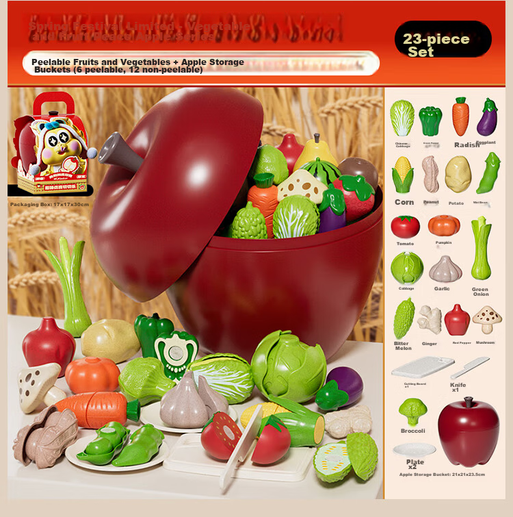 Niuqi Kids Fruit Cutting Toy Peeling Fruits and Vegetables Realistic Infant Kitchen Playset Girls Christmas Gift 14