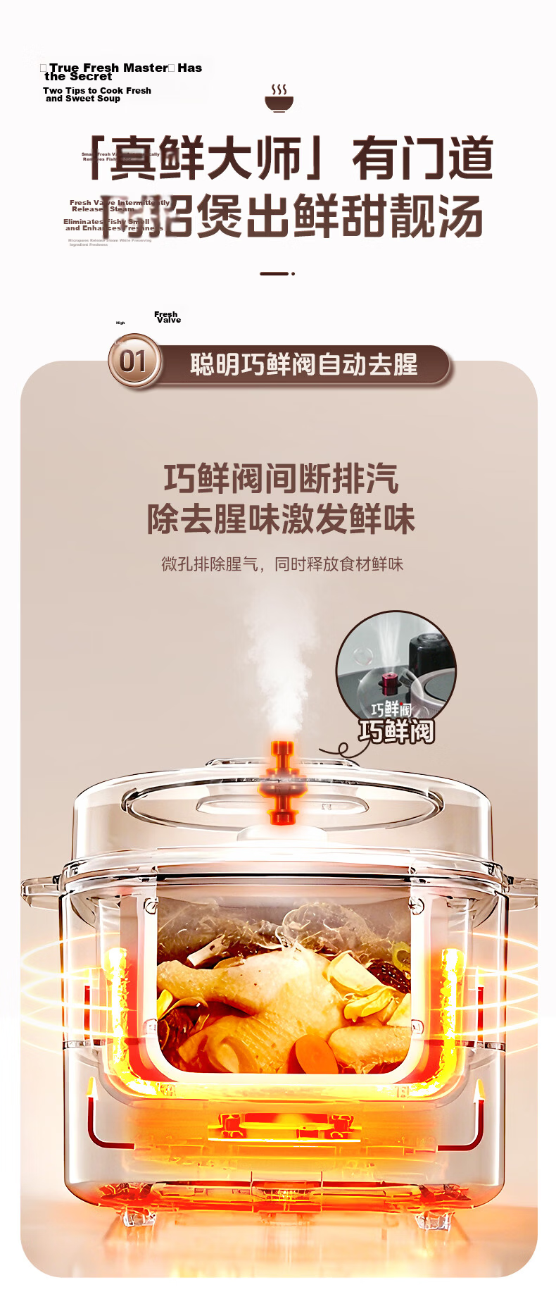 Midea 5L Electric Pressure Cooker Household Non-Coated Steel Pot High-Pressure Cooker Deep Soup Low Salt Freshness Series Double Pot Large Screen Smart Reservation Soup Stew Rice Cooker 4-6 People MY- 5