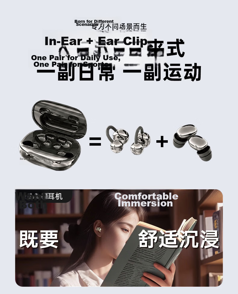 EZHK 2026 Latest Ultra-Long Battery Life Bluetooth Earbuds, Dual Pair, Two-in-One, Four Earbuds with Two Ear Clip Mini Hidden Design, Comfortable Long Wear, Noise Isolation and Noise Cancelling 12