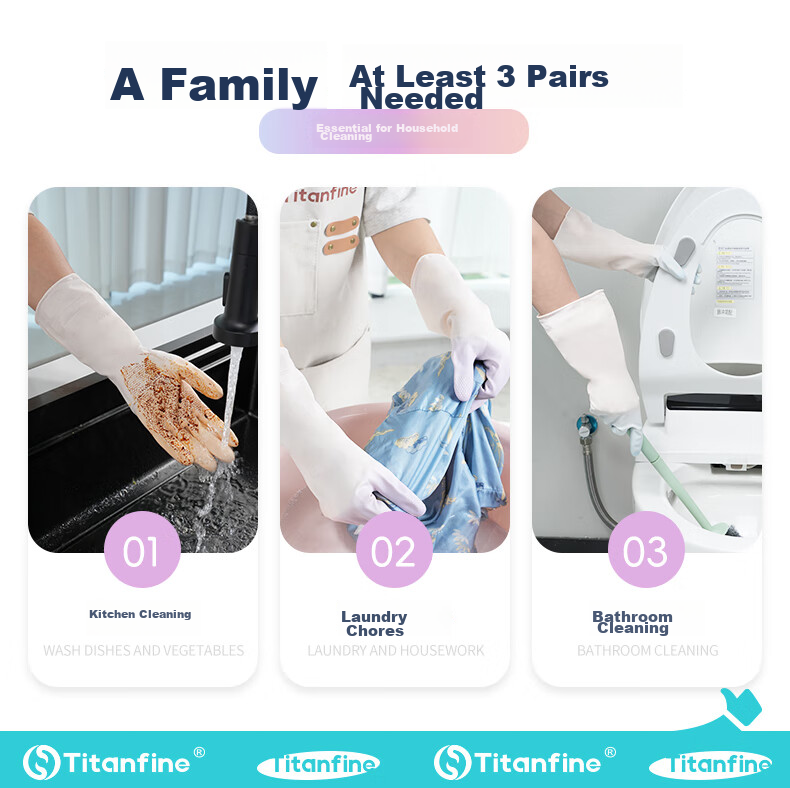 Titanfine PVC Two-Tone Dishwashing Gloves Pair Size S Household Kitchen Cleaning Thickened Waterproof Non-Slip Wear-Resistant Purple 4