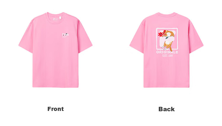 FILA Official Couple's Knitted Short Sleeve Shirt 2026 Summer Fashion Casual Unisex Loose Cat Embroidery T-Shirt 93