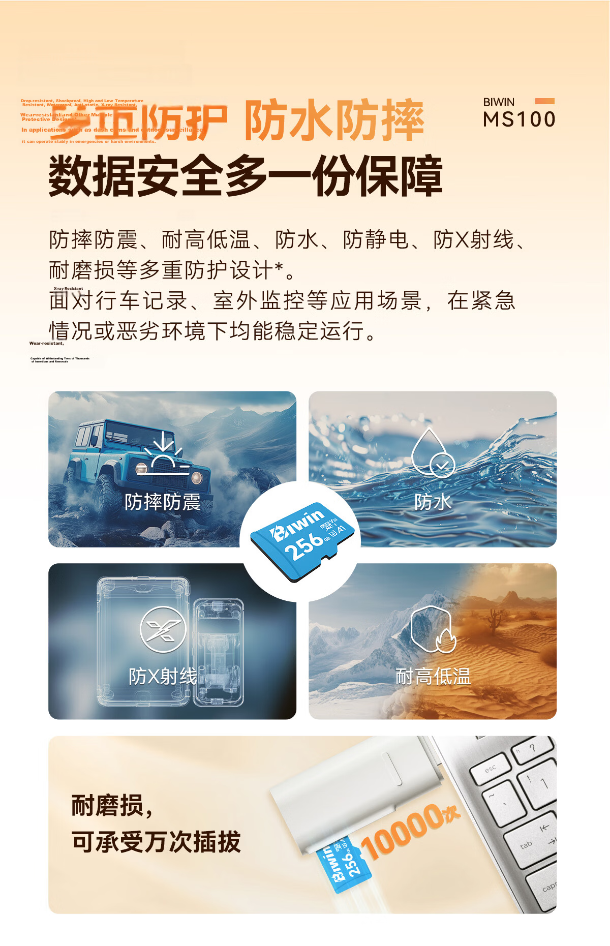 BIWIN 256GB TF (MicroSD) Memory Card C10 U3 V30 A1 MS100 Storage Card 100MB/s Read Speed Compatible with Dashcams/Surveillance Cameras 9