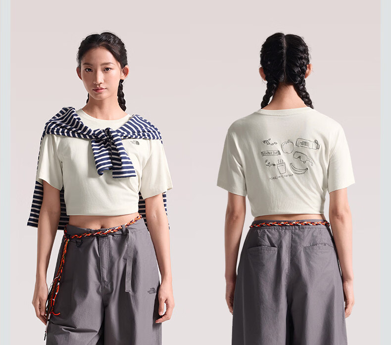 The North Face Women's Embroidered Pattern Casual Fashion Short Sleeve T-Shirt 8JKZ Off-White/QLI XL 6