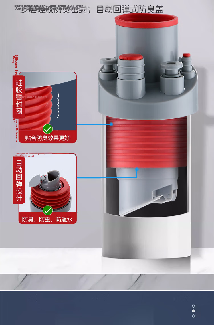 DU PONT Drain Anti-Odor Device, Kitchen Drain Tee Connector, Sealing Plug for Drainage Pipe, PJ035SW 9