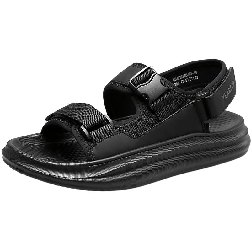 Eierkang Men's Breathable Casual Sports Sandals Thick-Soled Outdoor Beach Sandals 96346W Black Size 38