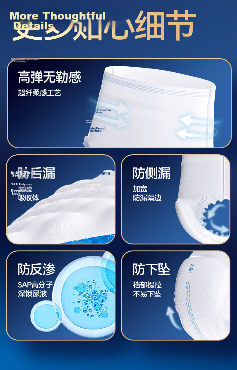 Aishule Night Leak-Proof Adult Pull-Up Diapers M Size 10 Pieces Underwear-Style Diapers Odor Control Antibacterial for Elderly and Pregnant Women 14