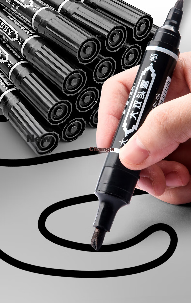 Licao 3mm Large Tip Permanent Waterproof Black Marker Pen, Bold Tip Signature Marker, Office Supplies, 10pcs/Box 9