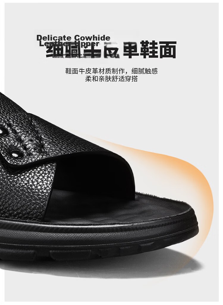 Bull Family Men's Leather Sandals Summer New Genuine Leather Soft Sole Breathable Beach Shoes Men's Versatile Two-Way Commuter Casual Slippers 10