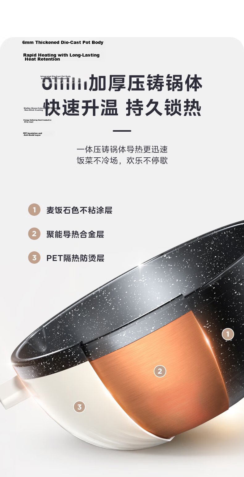 Midea Electric Frying Pan Electric Hot Pot Electric Steamer Electric Cooker 4L Multi-Purpose Non-Stick Electric Heating Pot HGE2811B with Steaming Basket and Wooden Spatula 15