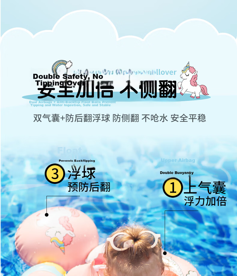 SwimmingBaby New Thickened Inflatable Underarm Sunshade Anti-Tip Swimming Float Ring for 2-Year-Old Baby Girls 6