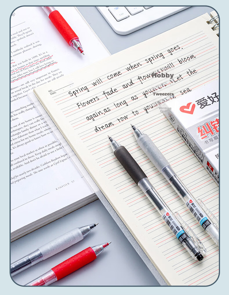 AIHAO 0.5mm Retractable Gel Pen, Quick-Dry Carbon Fiber Tip, Black Ink, Student Exam Use, Pack of 6 D4890 12