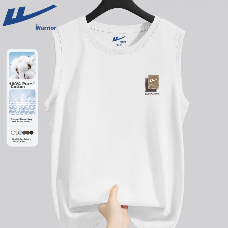 Warrior Summer Cotton Vest Men's New Sports Fitness Breathable Top Unisex Outdoor Casual Crew Neck Tank YD 12