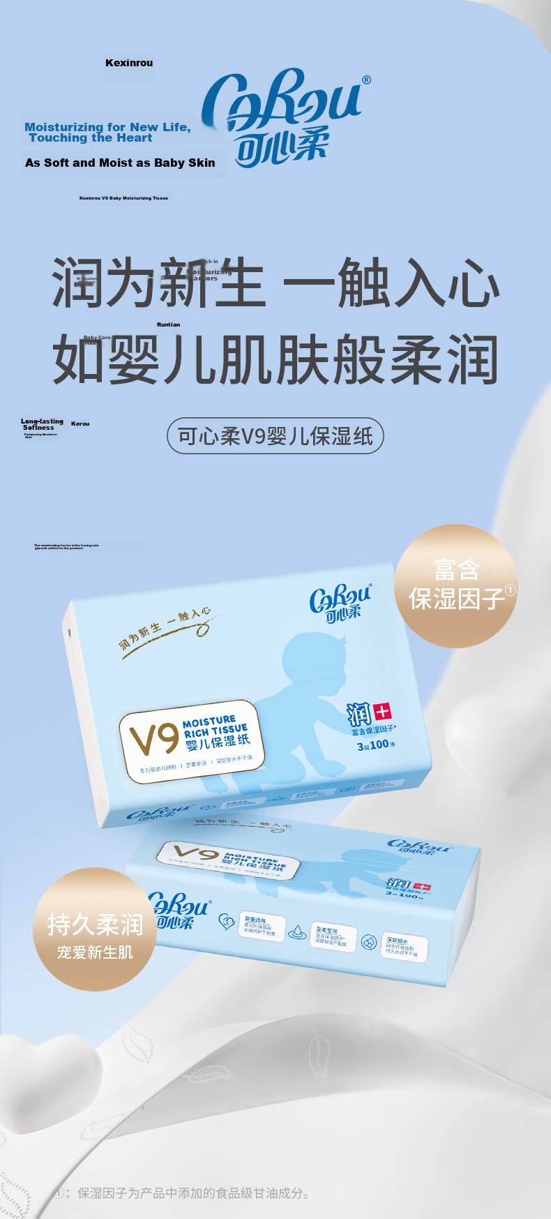 COROU Facial Tissue 3-Ply 100 Sheets * 24 Packs M Size Baby Soft Moisturizing Tissue Cloud Soft Cream Paper Full Box 1
