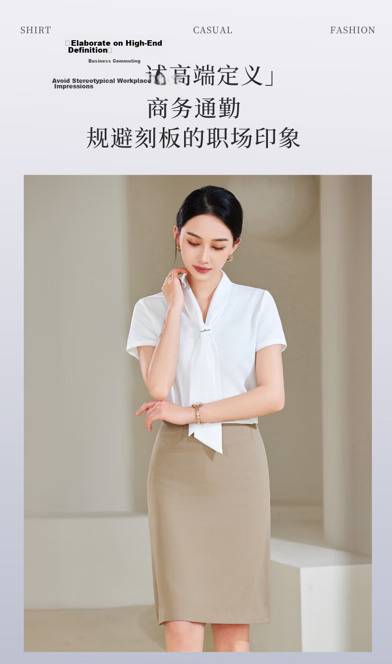 Chaoxu Women's White Short Sleeve Bow Tie Shirt Professional Commuter Formal Elegant Versatile Blouse for Work and Interview 3
