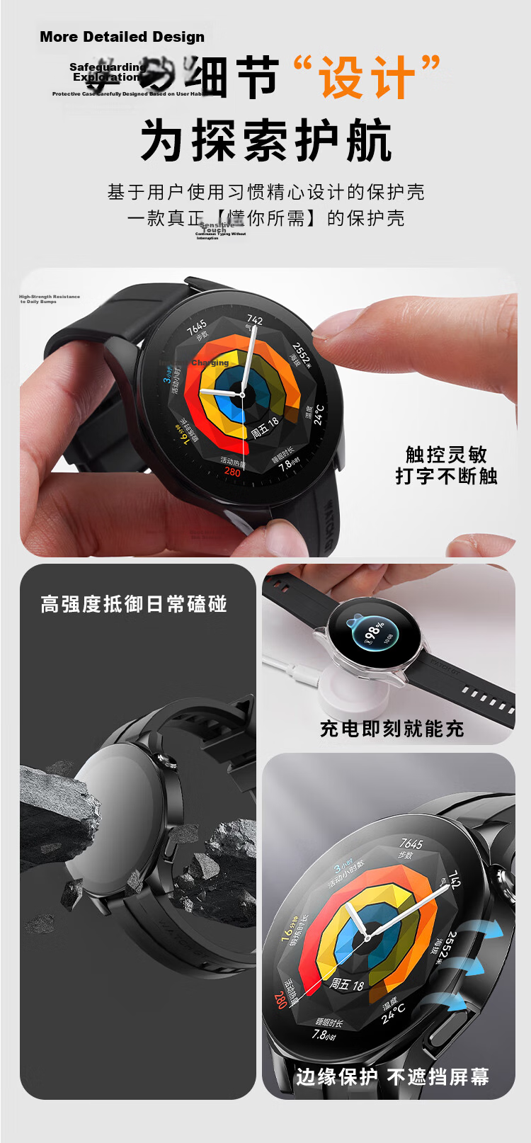 Iboann Protective Case for Huawei GT4, Hard Shell Watch Case with Integrated Film, Men's Style, 46mm Huawei Watch GT4 Protective Cover, Waterproof And Shockproof Accessory, Black 5