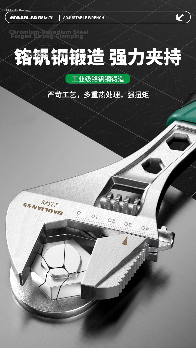 Baolian Dual-Use Adjustable Wrench Large Opening Pipe Wrench Industrial Grade Multi-Functional Plumbing Wrench 11