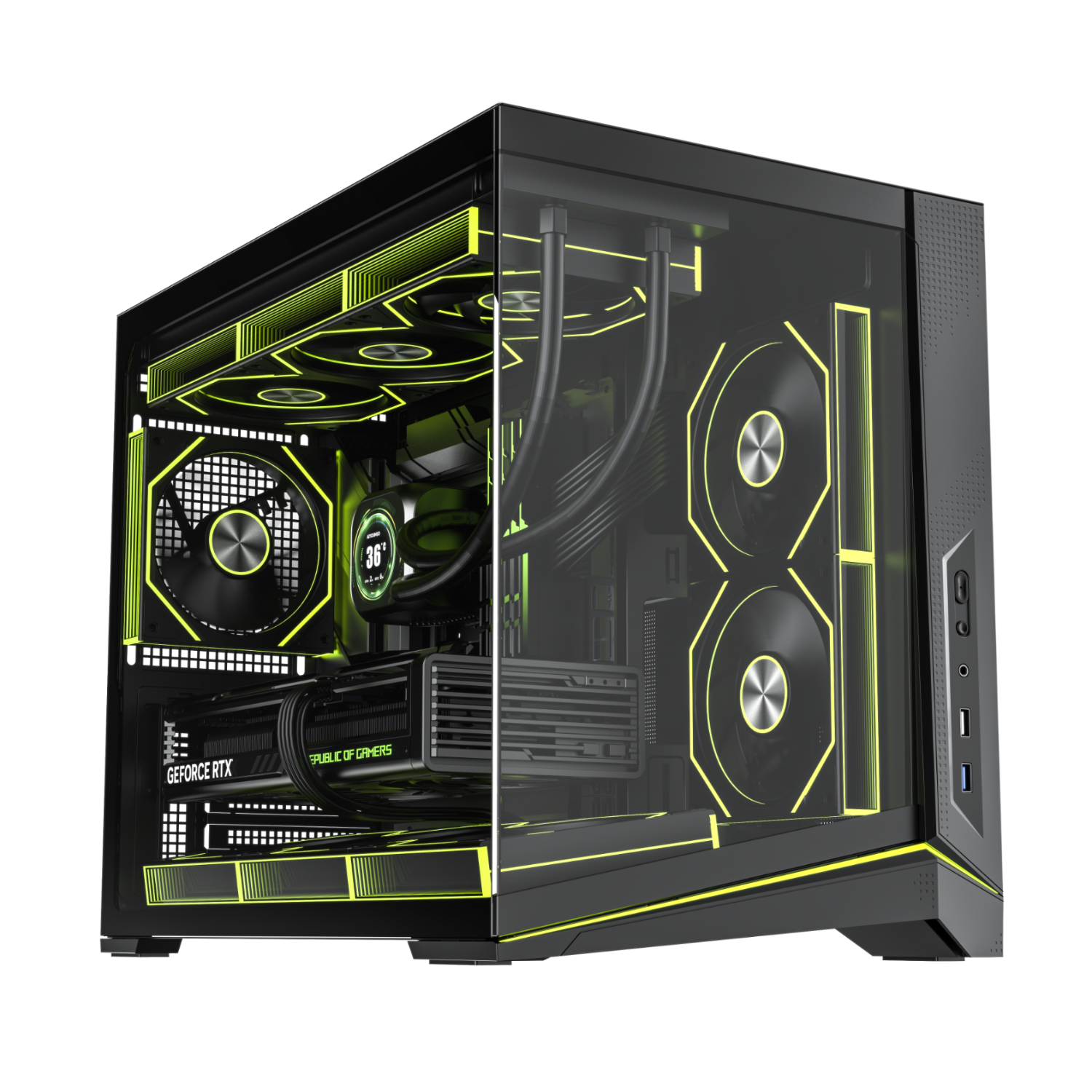 Aigo Shadow G20 Black Gaming Desktop PC Case ARGB Light Strip MATX Motherboard Support 360 Water Cooling Left-Right Dual Chamber Sea View Room