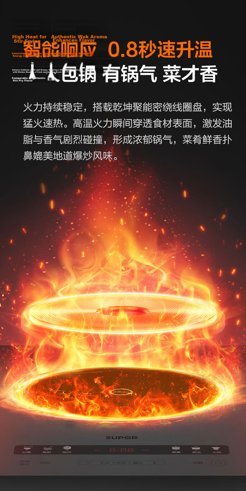 SUPOR Induction Cooker Home Continuous High Heat Electric Ceramic Stove Level 2 Energy Efficiency Electric Stove Battery Stove Integrated Colorful Microcrystalline Full Plate Electric Fire Stove Wind  5
