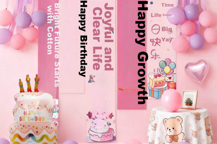 Birthday Party Decoration Banner for Girls Children's First Birthday Happy Party Balloons Backdrop 2