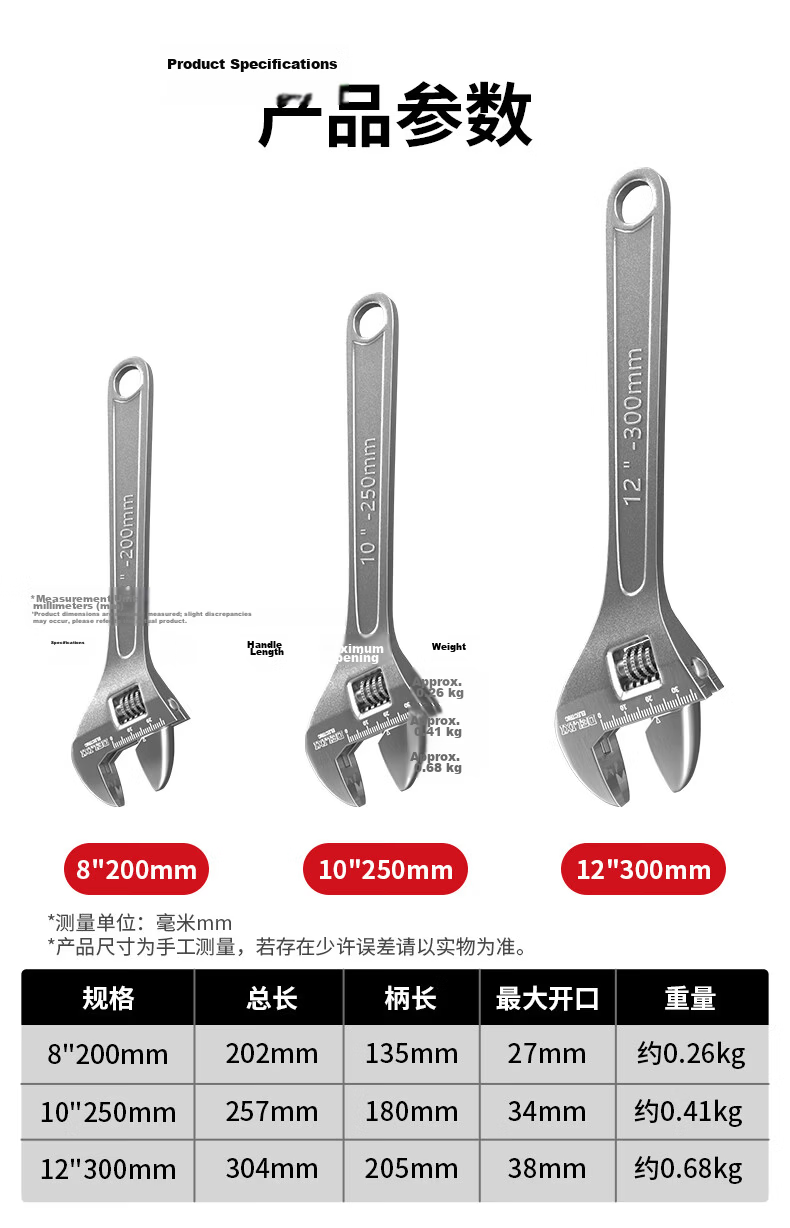 Delixi Electric Adjustable Wrench Multifunctional Large Opening Household Tool 8 Inch 7