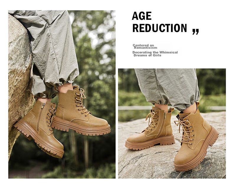 Bull Family Martin Boots Women Autumn Winter New British Style Thick Sole Height Increasing Ladies Work Shoes Outdoor Hiking Shoes 12