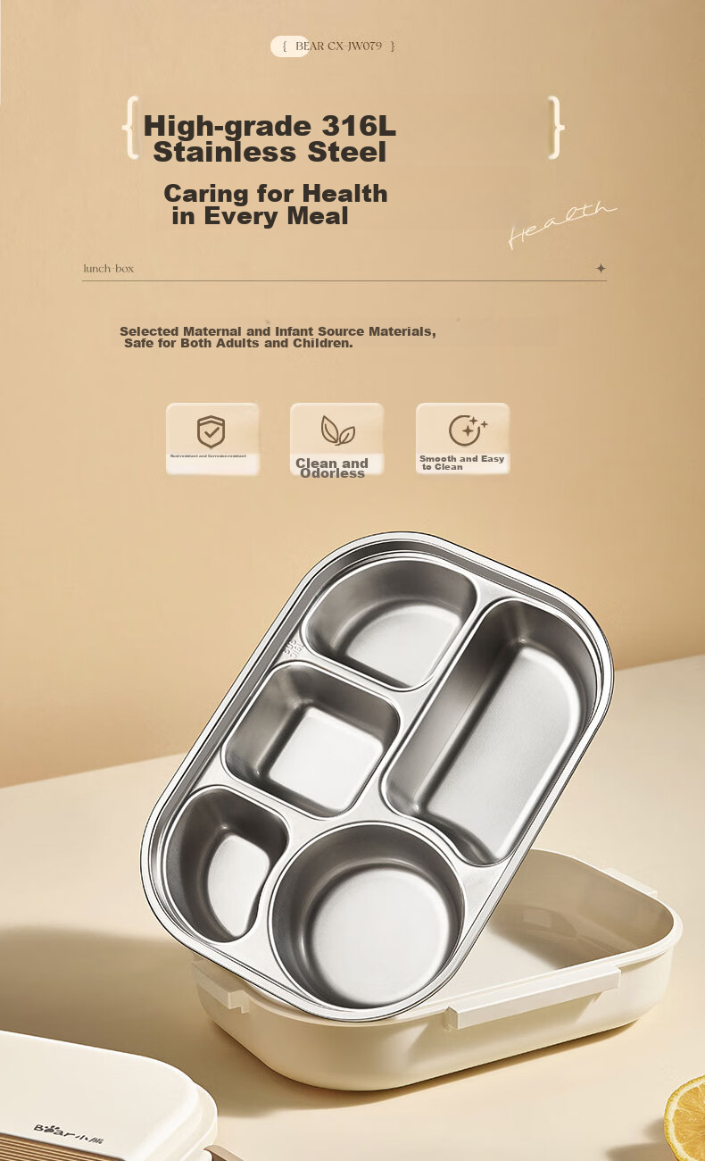 Bear 316 Stainless Steel Lunch Box Large Capacity Portable Bento Box Dishwasher Safe JW079 6