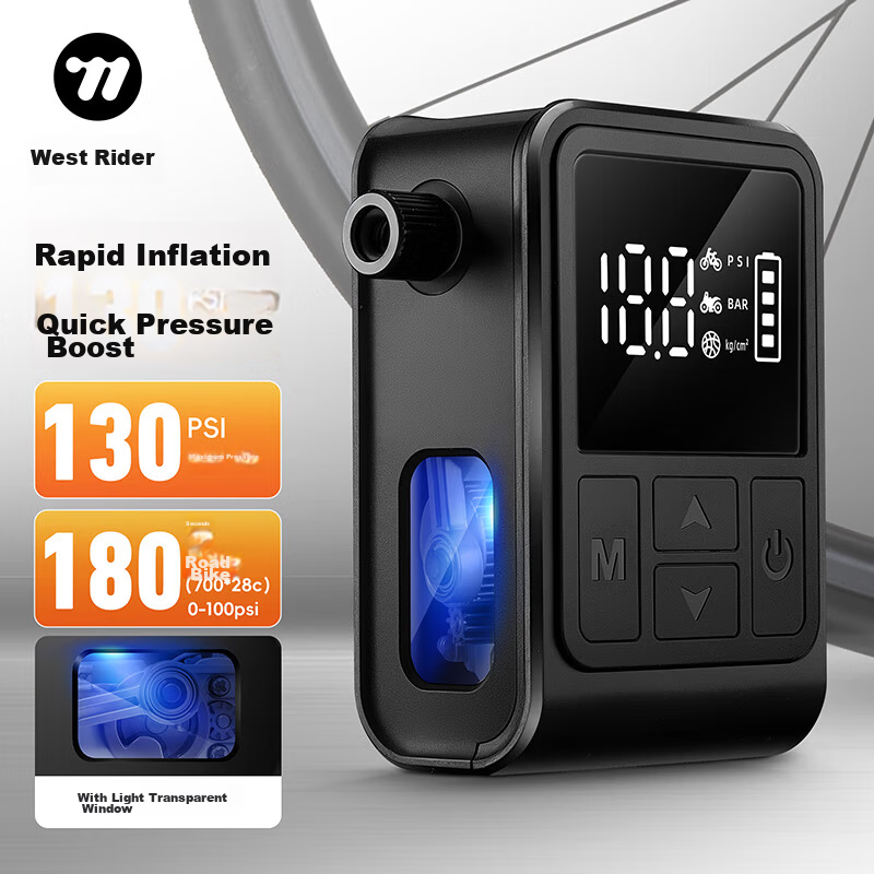 WestBiking Portable Electric Air Pump Smart Auto Stop High-Pressure Inflator for Mountain and Road Bikes