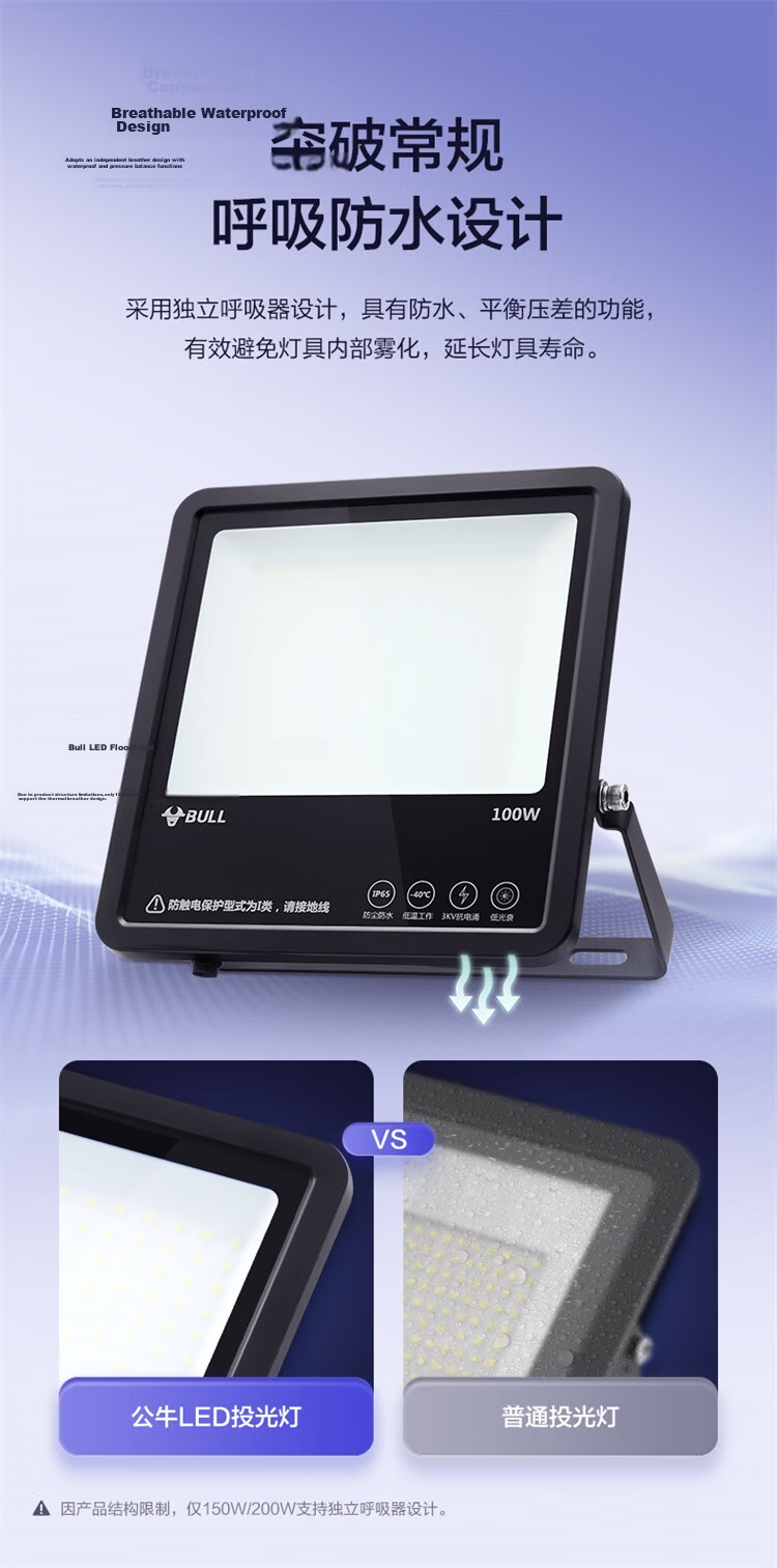 BULL LED Floodlight for Outdoor, Courtyard, Factory, Garden, Camping Light, IP65 Waterproof Rating, 100W-6500K White Light 7