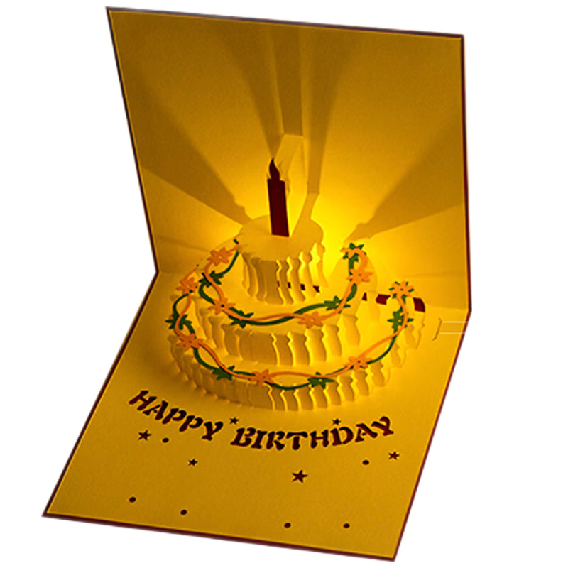 Gold Value 3D Pop-up Birthday Card for Men and Women, Premium Birthday Gift with Light and Music, Cake Design, Valentine's Day and Teacher's Day Handwritten Greeting Card