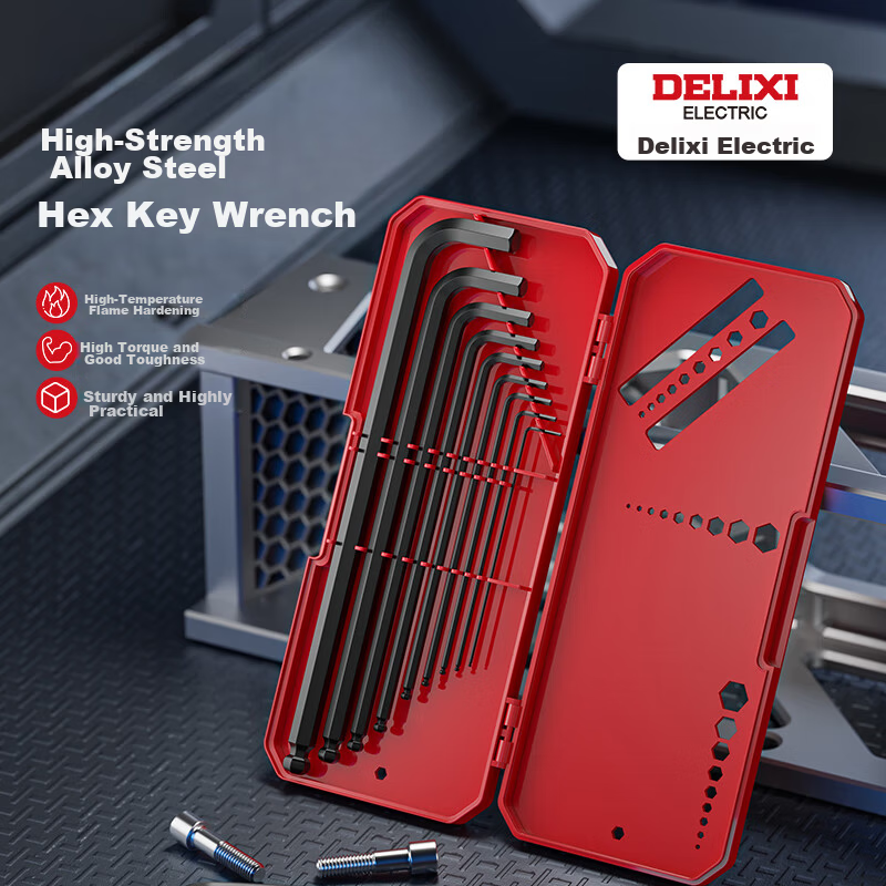 DELIXI Hex Key Set, Versatile 6-Sided Screwdriver, Anti-Explosion Case, Medium And Long Length, 9-Piece Set