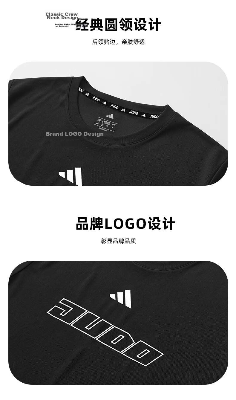 Adidas 26 New Summer Lightweight Breathable Sports Short Sleeve Quick-Dry Unisex Casual T-Shirt Black/White 2XL 4