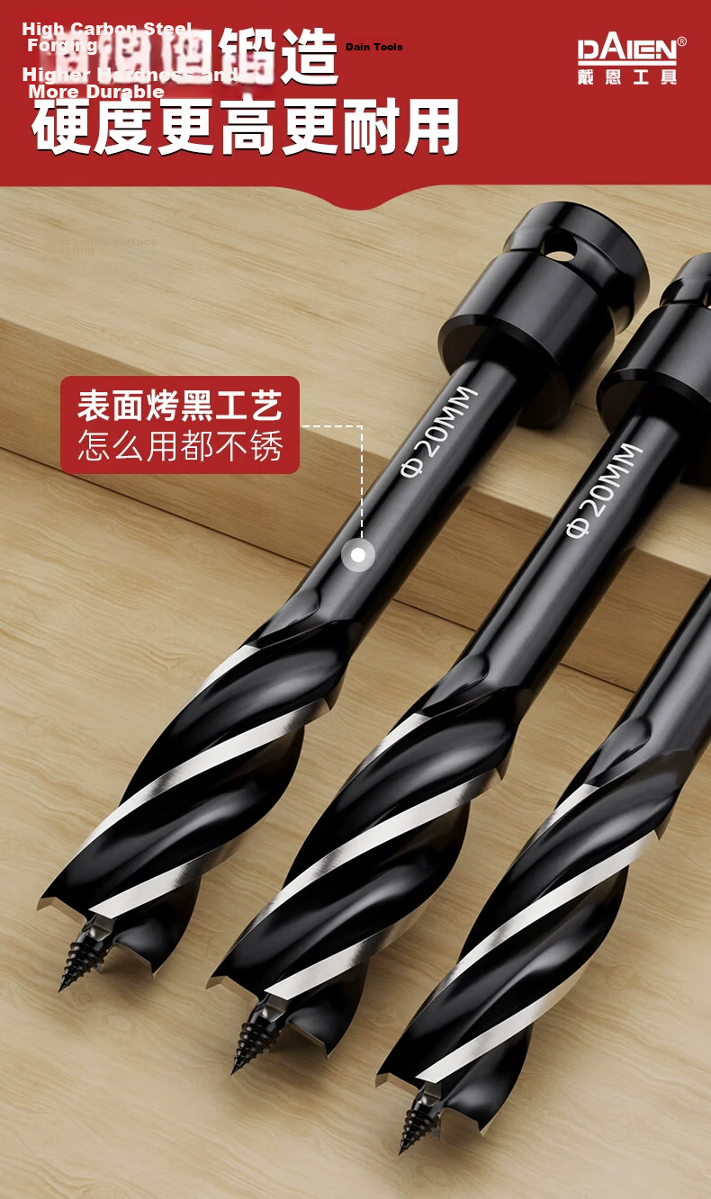 DAIEN Professional Woodworking Drill Bit for Bench Drill and Electric Wrench, Wood, Plastic, Rubber Hole Puncher, Quick 20mm Opening 8