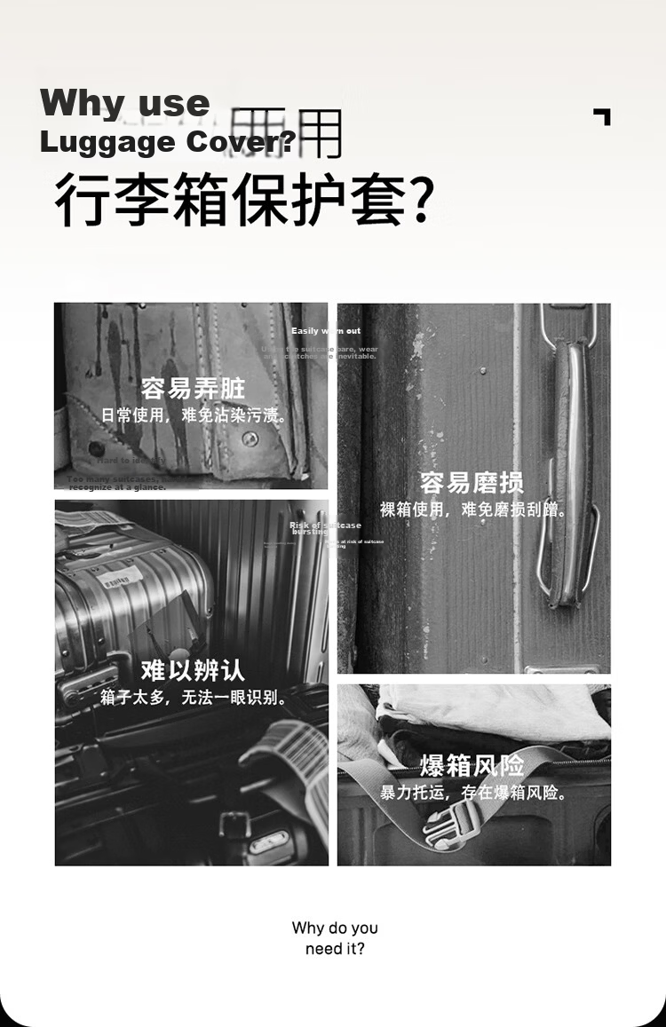 Jiaoqu Luggage Cover Thickened Wear-Resistant Elastic Double-Sided Opening Suitcase Cover Gradient Gray - L 3