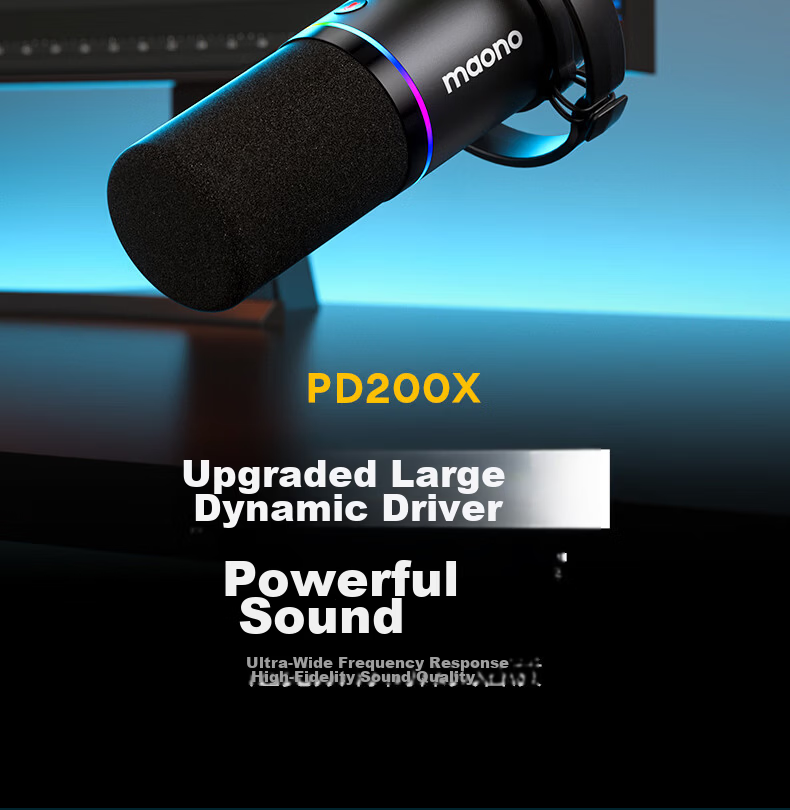 Maono Dynamic Microphone PD200X Wired Condenser Microphone with Built-in Sound Card for Home Computer Live Streaming Gaming Podcast Video Conference Smartphone 3