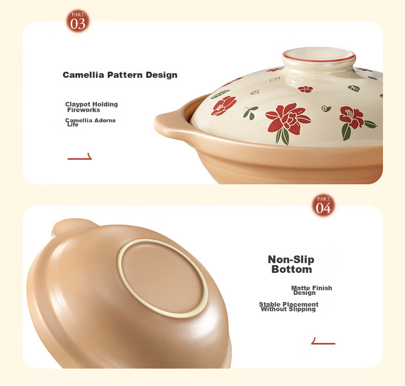 Royalstar High-Temperature Resistant Clay Pot Soup Stew Pot 2.3L with Flower Lid for Gas Stove 12