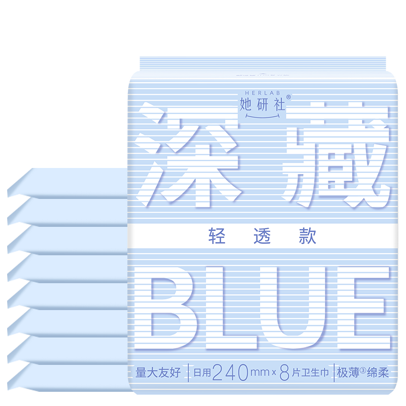 Herlab [Light And Breathable] Deep Blue Sanitary Napkins, Daily Use, 240mm, 8 Pieces, Ultra-Thin, Breathable Menstrual Pads, Sold by JD