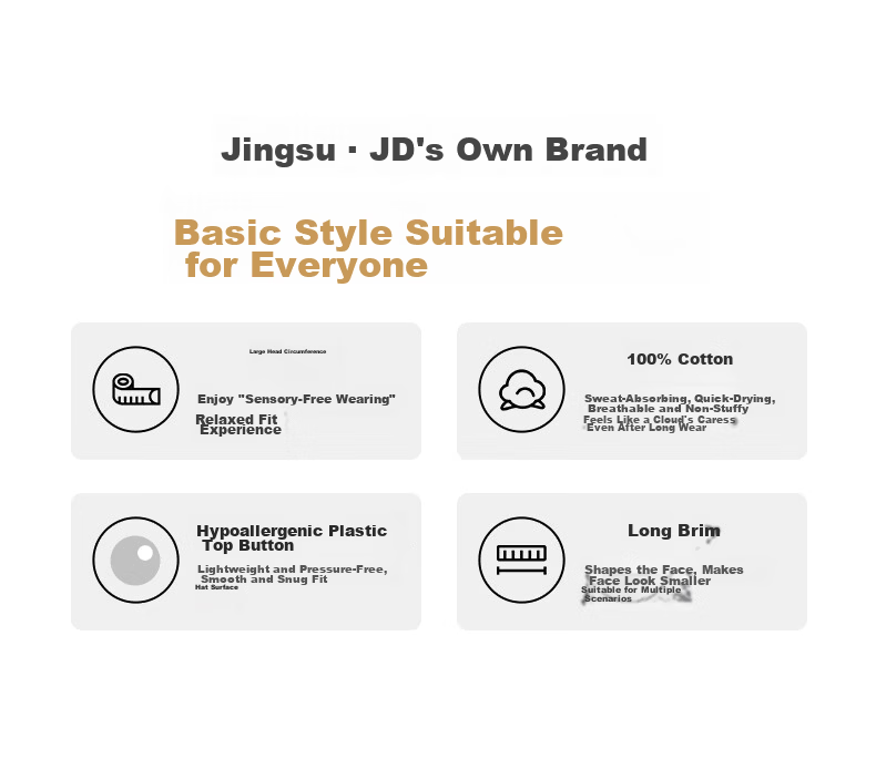 Jingsu [JD Own Brand] Baseball Cap Men Large Head Pure Cotton Duckbill Cap Women Four Seasons Hard Top Hat Khaki 1