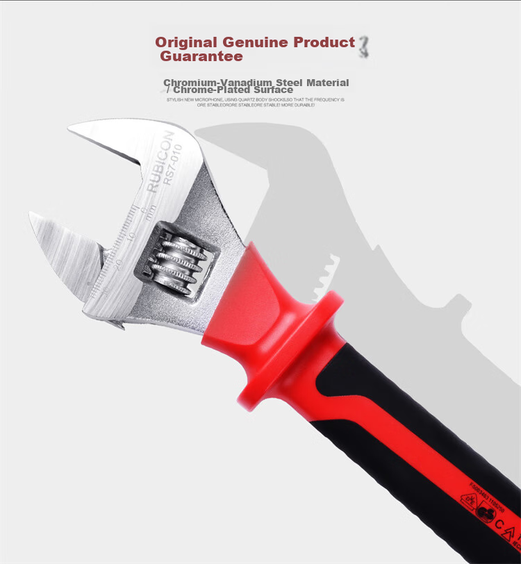 RUBICON High Voltage Insulated Adjustable Wrench Electrician Universal Wrench Large Opening 10 Inch RS7-010 1